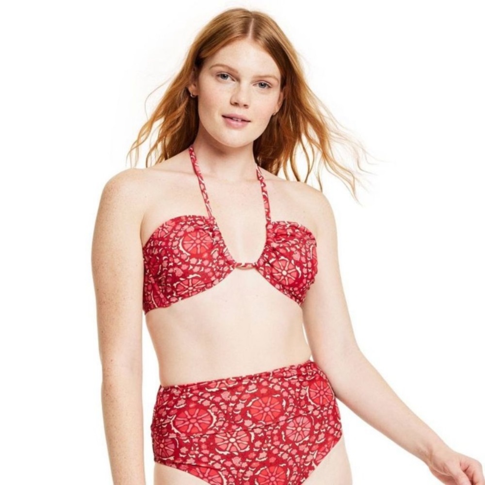 Rhode zinnia floral print bandeau bikini top, size L